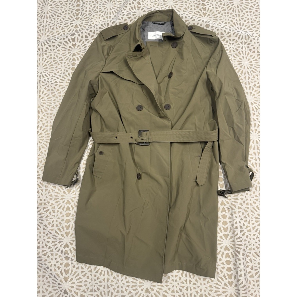 Calvin Klein Olive Green Double Breasted Trench Coat Size 44R